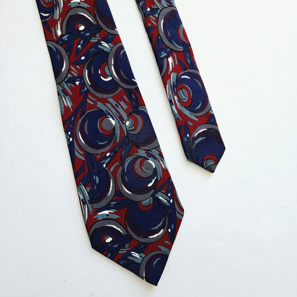 Vintage Christian Dior Silk Tie Red Blue Abstract Bold Maximalist Luxury Italy - Picture 4 of 10